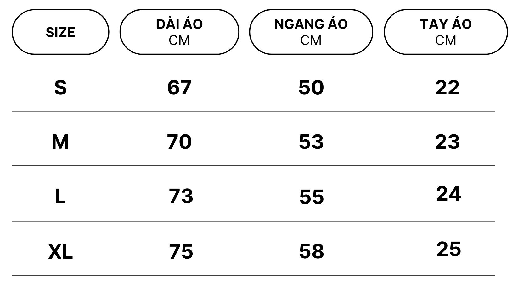 Kích thước theo số đo